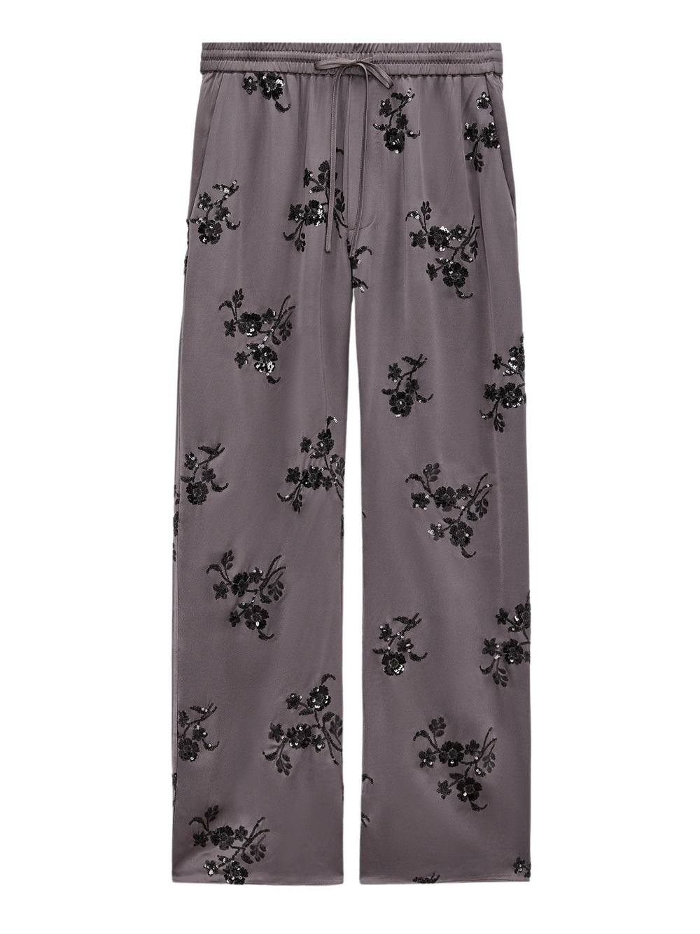 Zara sequin embroidered mink satin trousers sz small